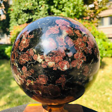 13LB Natural red garnet sphere fireworks quartz crystal polished ball decor picture