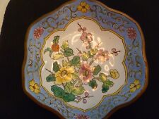Kelvin Chen Enemel dish with scalloped edge floral NO 221  5 inch picture