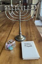 Vtg Judaica Brass Menorah Vintage Hanukkah Candlestick Prayer Book Dreidels picture