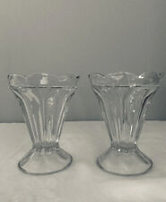 Vintage Jeanette Glass Soda Fountain Ice Cream Sundae Fluted Tulip Glasses Set 2 picture