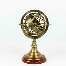 Antique Vintage Zodiac Armillary Brass Sphere Globe Wooden Display picture