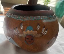 Vintage Native American Southwestern Gourd  Bowl Hand Painted Artist Signed 5” picture