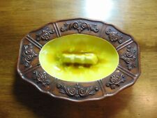 Vintage MCM California Treasure Craft Ceramic Ashtray Made in USA Yellow and Brn picture
