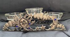 Vintage Pewter Sun Moon Star Celestial w/3 Glass Tealight holders picture