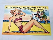 Vintage Curteich Linen Postcard Sexy Girl on Beach 