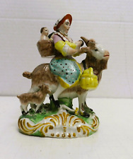 DD-28 -  ANTIQUE 19TH PEARLWARE STAFFORDSHIRE WOMAN RIDING GOAT 