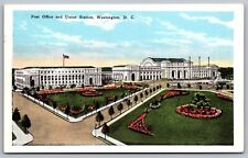 Washington DC Post Office Union Station Birds Eye View American Flag Postcard picture