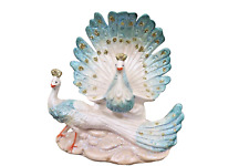 Vintage Capodimonte Porcelain Peacock Figurine - Blue And Gold Glitter Accents picture