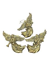 3 Gold Hollow Plastic Angel Hanging Ornaments With Harp/Horn Large 11in picture