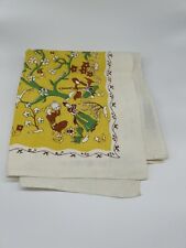 Vintage 60s Leacock Prints Linen Tablecloth Indian Theme 32 X 32 picture