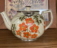 Vintage 1930s Arthur Wood England Tea Pot Orange Flowers Poppies picture
