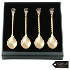 (QTY 4)Matashi 24K Gold Plated Crystal Topped Dessert Spoon for Dinner Party picture