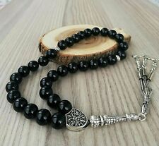 REAL Black Onyx Stone Islamic Prayer 33 beads Tasbih Misbaha Sibha Tasbeeh 10mm picture