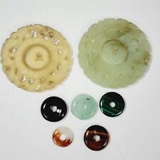 7 Piece lot 2 Chinese Carved Jade Spinning Prayer Wheels 5 Stone Dsics  picture