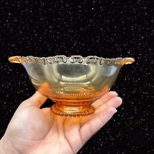 Vintage Amber Glass Bowl With Handles Footed Bowl Glass Dish 7.5”W 3”T picture