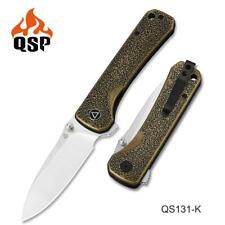 QSP Folding Knife Brass/Orange Peel Texture Handle Sandvik Plain Edge QS131-K picture