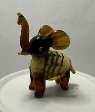 Vintage Murano Style Art Glass Honey Brown Elephant Figurine w/ Gold Flakes 2.5