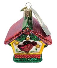 Old World Christmas The Birdhouse Ornament Glass Blown Bird House Glitter W/tag picture