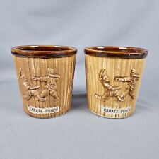 Tiki Mug Karate Punch Kyoto Steakhouse Otagiri Bar Cup Woodgrain Motif Set Of 2 picture