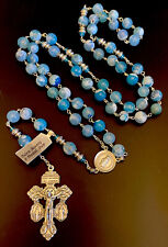 Semi Precious Blue Fire Agate 10mm Stone Rosary Creed Center Pardon Crucifix picture