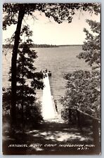 Interlochen Michigan~National Music Camp~Dock into Lake~1948 RPPC picture