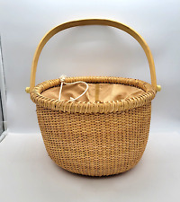 NANTUCKET LIGHTSHIP SWING HANDLE BASKET DRAW STRING WITH LINING 10