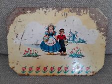 Vintage Pro-Tex Dutch Scene Trivet Metal Hot Pad Tulips Windmill Kitschy Aged picture