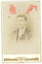 CIRCA 1880'S  CABINET CARD Handsome Clean Cut Young Man in Suit Lenz Dubuque, IA picture