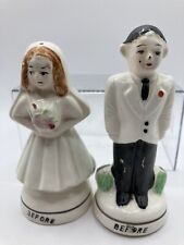 Vintage Ceramic Before & After Bride & Groom Salt & Pepper Shaker Set  Japan picture