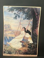 Vintage Ravi Varma Press Lithograph Print Beautiful Mohini On Swing Rare Collect picture