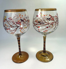 Pier 1 Goblets Harvest Berries Amber Wine Glasses 18oz Fall Holiday S/2 c93 picture