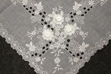 White Handmade Flower Lace Embroidered Organza Tablecloth 72x126
