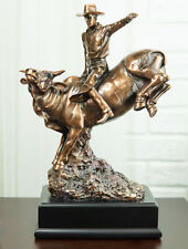 Wild Western Rodeo Cowboy With Bucking Bull Bronze Electroplated Statue picture