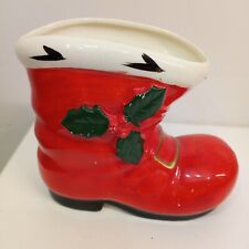 Vintage Ceramic Christmas Santa Claus Boot Vase Planter Centerpiece picture