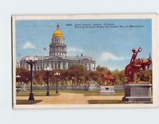 Postcard State Capitol Broncho Buster & Indian Warrior Monuments Colorado USA picture