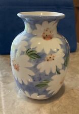 Andrea by Sadek Porcelain Vase Blue White Floral Daisies 6” Hard to Find VTG picture