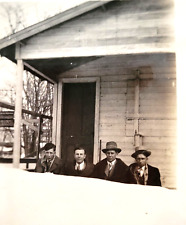 c1920s Men Snowed in on the Porch of Their Home Fedora Hats Original Photo picture
