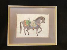 Vtg Hand Painted on Silk Asian Chinese Indian Show / War Horse Artwork Painting picture