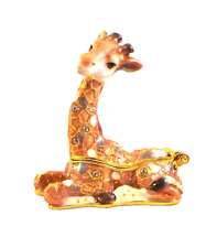Sweet Giraffe Pewter Bejeweled Hinged Miniature Trinket Box Kingspoint  picture