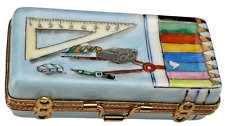 La Gloriette Limoges France Case Eraser Protractor Ruler & 4 Pencils Trinket Box picture