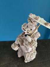 Vintage Pink Gold Spaghetti Poodle Figurine with umbrella and diamonds collar picture