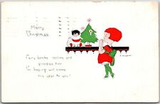 1928 Merry Christmas Children Christmas Tree Greetings Posted Postcard picture