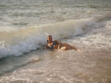 2013 Young Pretty Woman Bikini Lies in the Sea Waves Vintage Photo picture