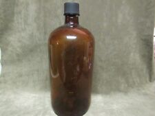 Circa 1950s Large Amber Owens Illinois Glass Apothecary Use Bottle w/Plastic Cap picture