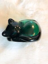 Indiana Glass Emerald Green Heavy Sleeping Cat Votive Candle Holder #3865    D picture