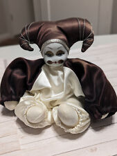 Porcelain Clown Jester Sandbag Doll Vtg Dark Brown  & White picture
