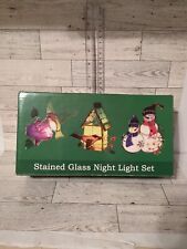 Vintage Stained Glass Night Light Lamps, Hummingbird, Birdhouse w/ bird In Box picture