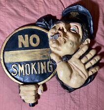 VTG 3D Plaster Funny Police Man Holding No Smoking Sign Black/Gold Pub/Bar Sign picture