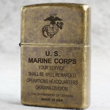 Zippo lighter 201FB Antique Brass/ US Marine Corps Symbol Free 3 Gifts New picture