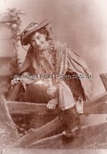 Cabinet Card Photo Theater  Stage Actress I'd June Agnott w Straw Hat & Fence picture